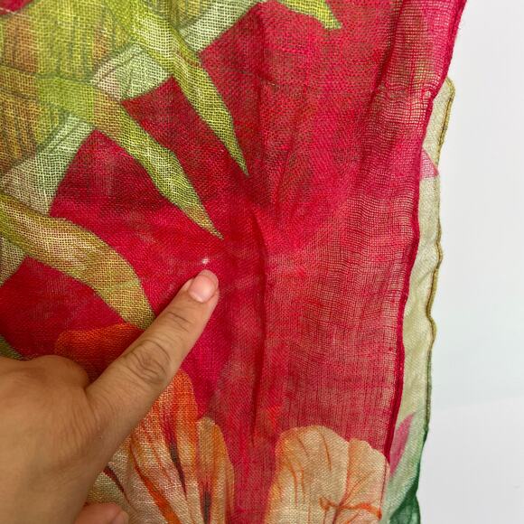Powder 100% Linen Scarf  Shawl Tropical Floral Botanical print - Picture 4 of 8